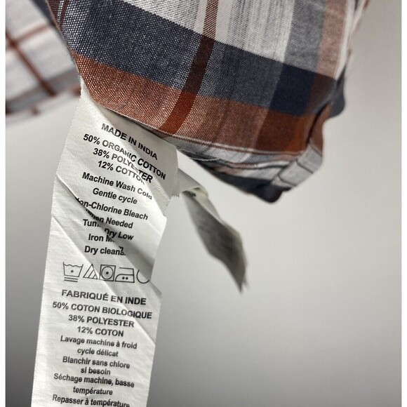 Prana Mens MEDIUM Rust Gray Plaid Short Sleeve Button Down Shirt - Picture 7 of 7